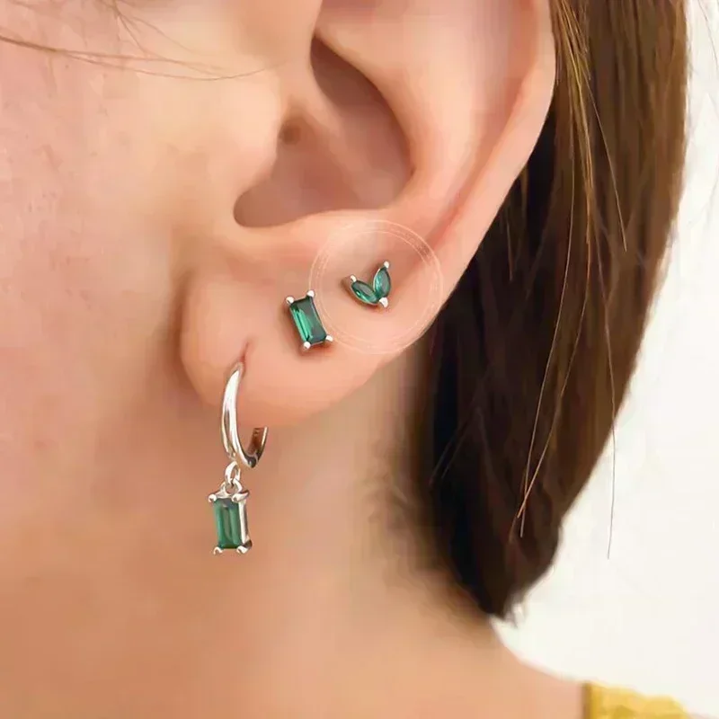 Florato 925 Sterling Silver Ear Needle Turquoise Silver Series Hoop Drop Earrings For Women Vintage green Zircon studs Jewelry