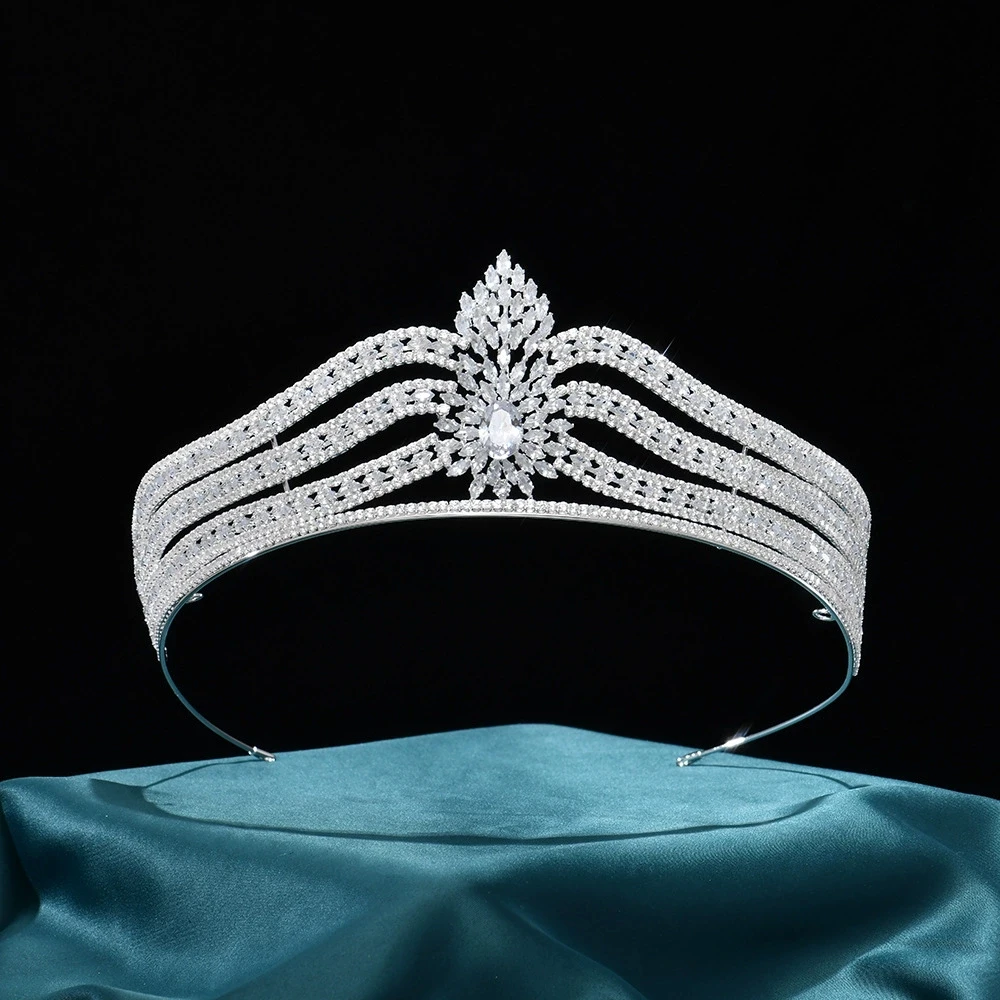 

French Style Bride's Hair Crown Zircon Rhinestones Princess Tiaras Headdress for Wedding Birthday Banquet