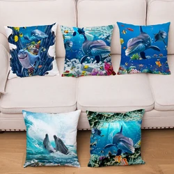 Fodera per cuscino Ocean Dolphin Pattern Underwater World Print Pillow Kids Sofa Home Decor