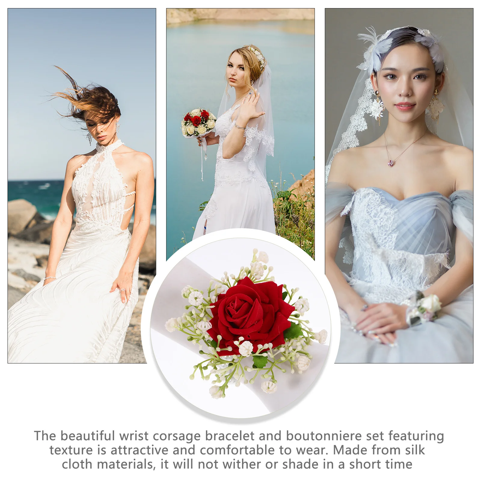 

1Set Floral Corsage Bracelet Boutonniere Kit Realistic Fake Flowers Perfect for Wedding Birthday Party Event Wedding Boutonniere