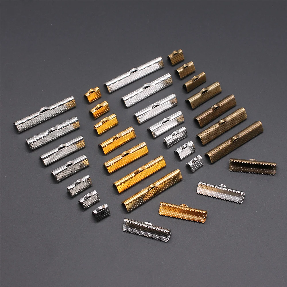 50pcs Cord Crimp End Beads Buckle Tips Clasp Cord Flat Cover Clasps For Jewelry Making Findings DIY Bracelet Connectors