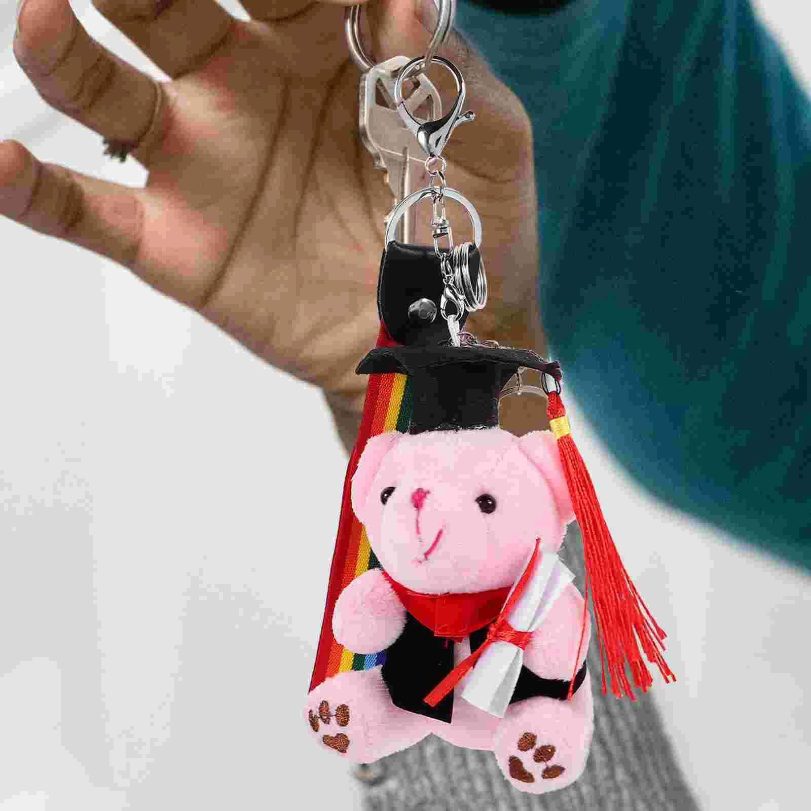 Graduation Bear Plush Toy Pendant Keyring Stuffed Hairy Cartoon Keychain Pp Cotton