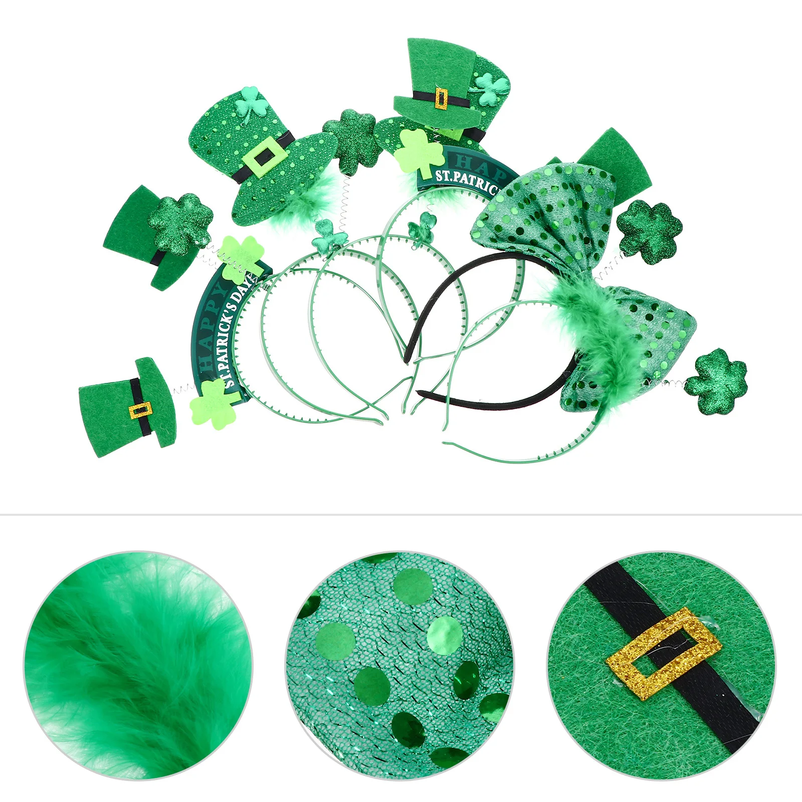 

6pcs Bow Headband Shamrock Hair Accessory St Patrick Headwear Women Party Hairstyling Tools Lightweight Durable