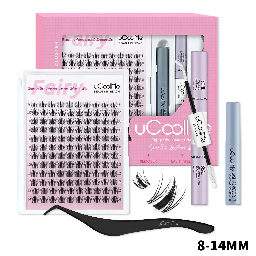 uCoolMe Lashes Short Fairy Venus Flora 8-14mm Lashes Cluster with Lash Glue Tweezers DIY Long Lasting Waterproof Lash Extension