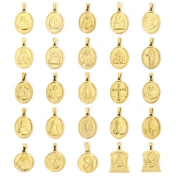 2pcs Religious Stainless Steel Charm Gold Color Virgin Mary Pattern Pendants DIY Necklace For Women Men Party Jewelry Findings