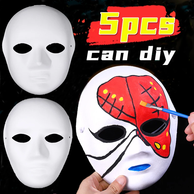 

1/5PCS DIY Kits White Paper Blank White Halloween Cosplay Cat Diy Forface Paintable Couple Half Animal Mache Party Mardiup Craft