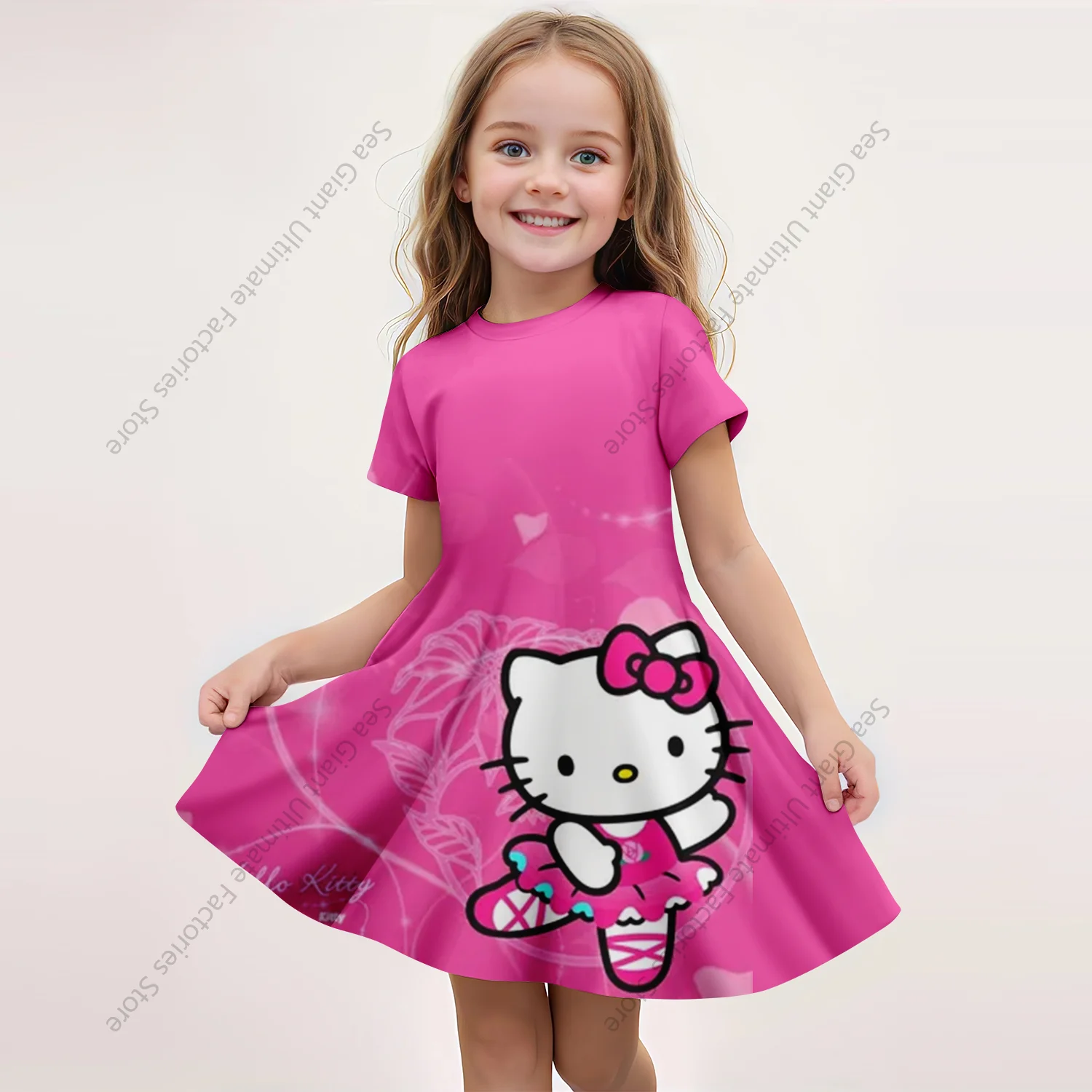 MINISO New Summer Girls Dress Fashion Cartoon Cute hellobyet & Melody abiti stampati in 3D abbigliamento da principessa a maniche corte per bambini