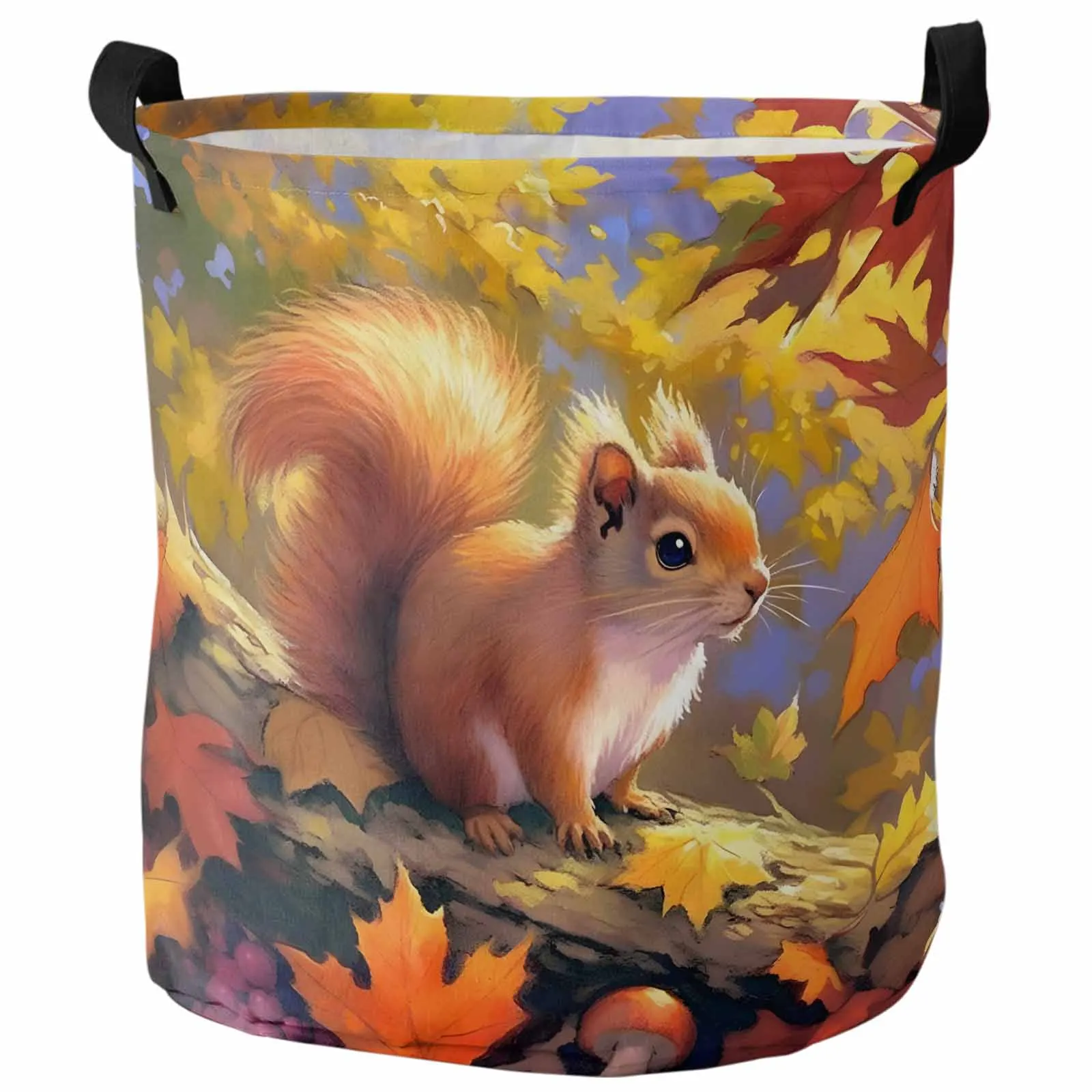 Forest Squirrel Maple Leaf Mushroom Dirty Laundry Basket Foldable Waterproof Home Organizer Clothing Children Toy Storage Basket