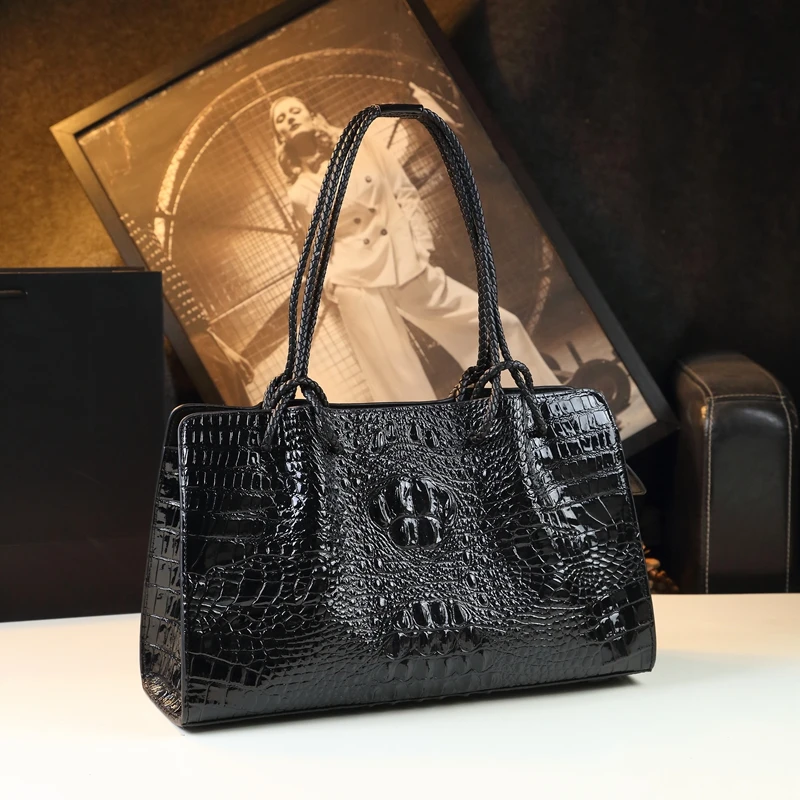 Brand Genuine Leather Women\'s handbags Crocodile Pattern Ladies Tote Bag Fashion Travel Portable Shoulder Underarm Bags