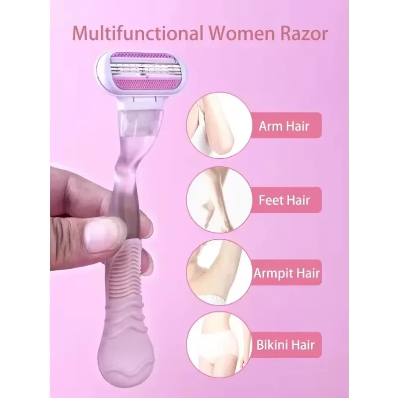 Women Safety Razor Blades Face/ Leg/ Armpit/ Bikini Beauty Hair Removal Shaving Compatible Venus Shaver 1 Handle + 8 Blades