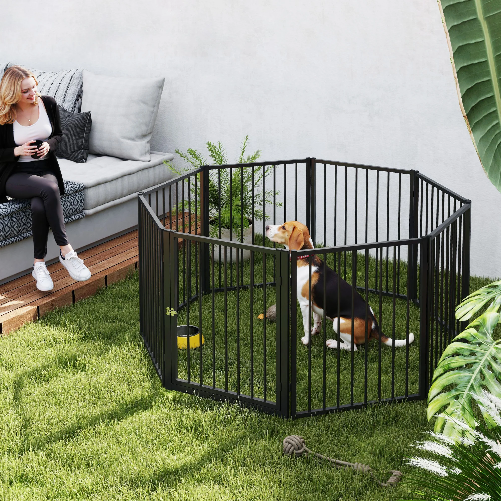 PawHut Parque para Perros de 8 Paneles 60x76 cm para Interior y Exterior Negro