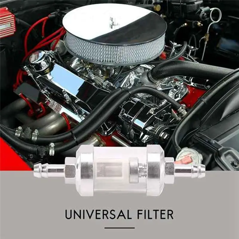 Ingenious-2Pcs Universal Chrome Fuel Petrol Crude Oil Engine Inline Filter 5/16  Inch 8Mm Silver For Motorcycles