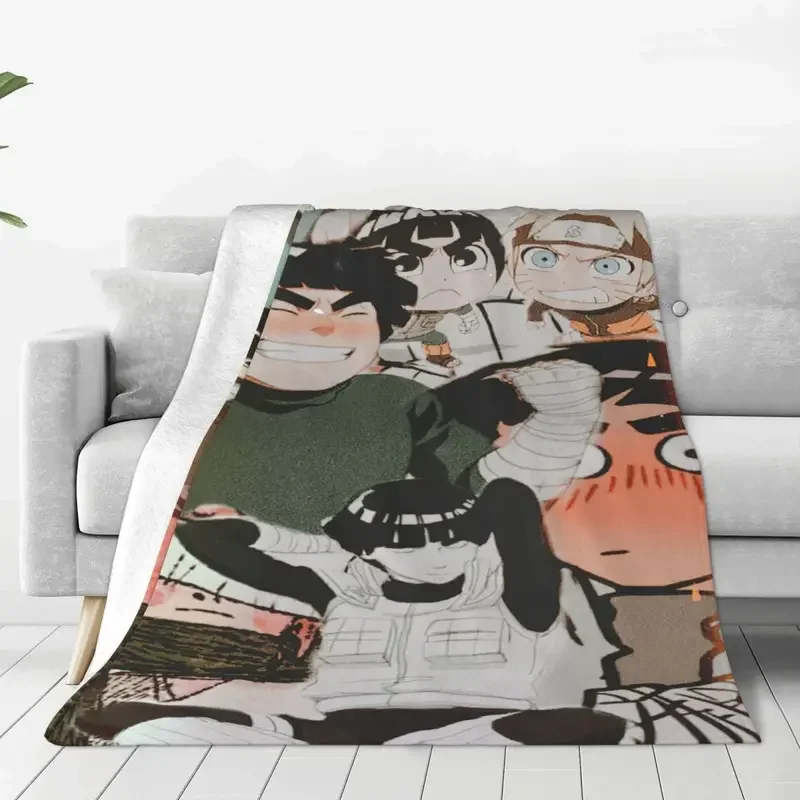 Rock Lee Funny Blanket Fleece Printed Cartoon Animated Character Portable Warm Throw Blankets for Home Outdoor Bedding Throws