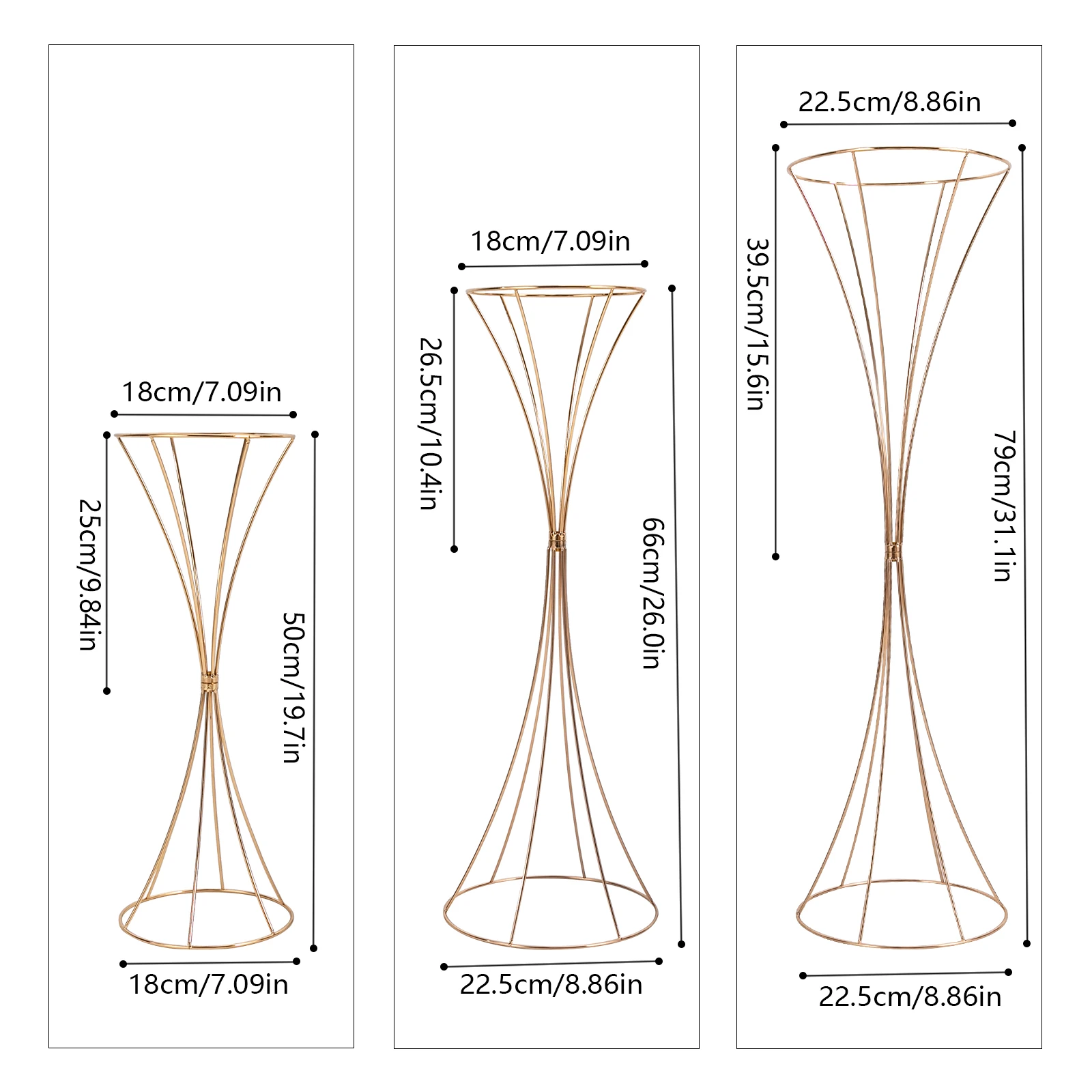 3Pcs/Pack Gold Wedding Table Centerpiece Tall Floral Centerpieces for Tables Metal Vases Centros de Mesa para Bodas