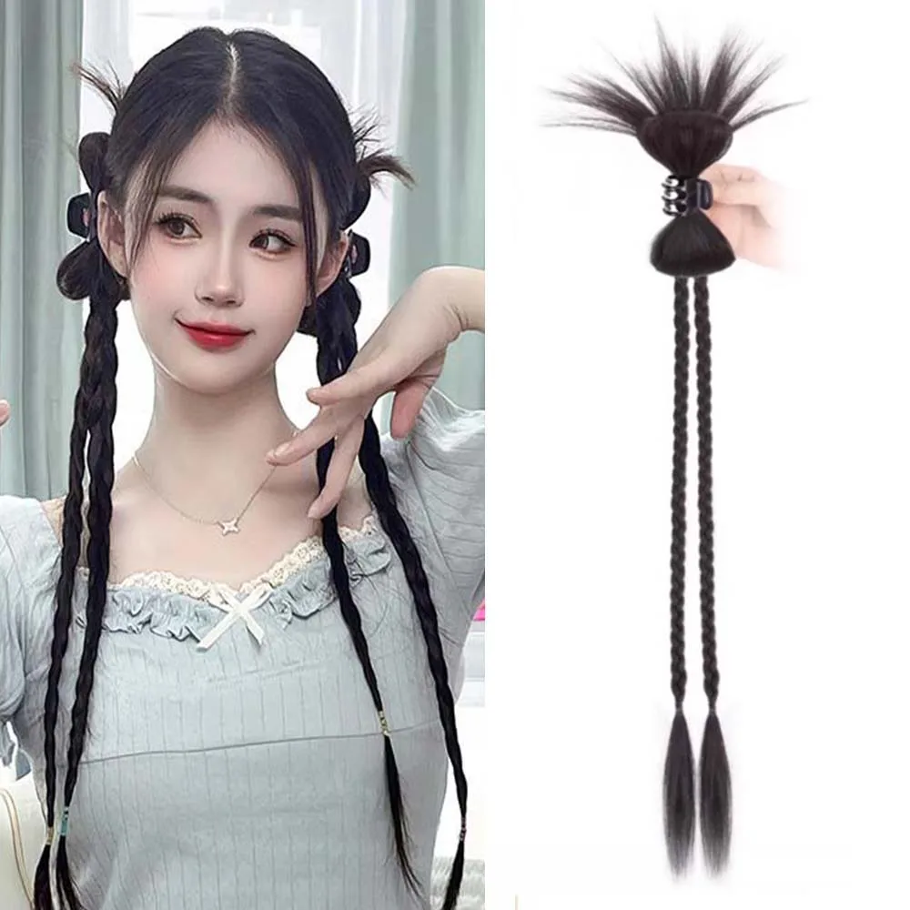 

Synthetic Wig Braid Female Spice Girl Chicken Feather Boxing Braided Hair Heat-resistant Claw Clip Ponytail Wig