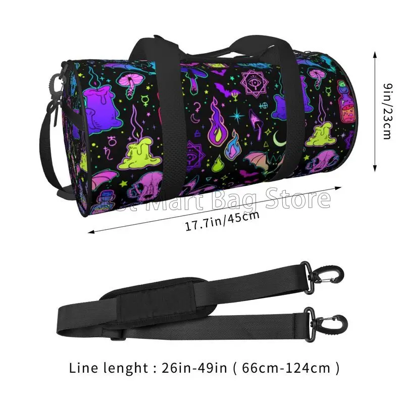 Halloween Skull Bat Mushroom Travel Duffel Bag Waterproof Sports Tote Gym Bags Foldable Luggage Bags Weekender Overnight Bag