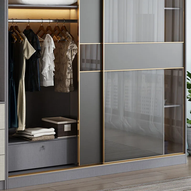 Luxury Wardrobes Transparent Glass Doors Cupboard Storage Holder Nordic Glides Closet Kitchen Kledingkast Bedroom Furniture