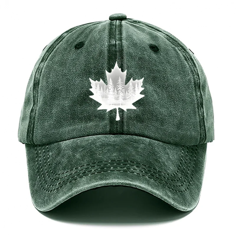 1pc Design Style Maple Leaf Printed Baseball Cap, Washed Hats for Men, Beach Hat for Women, Breathable Caps, Hot Selling Adjusta