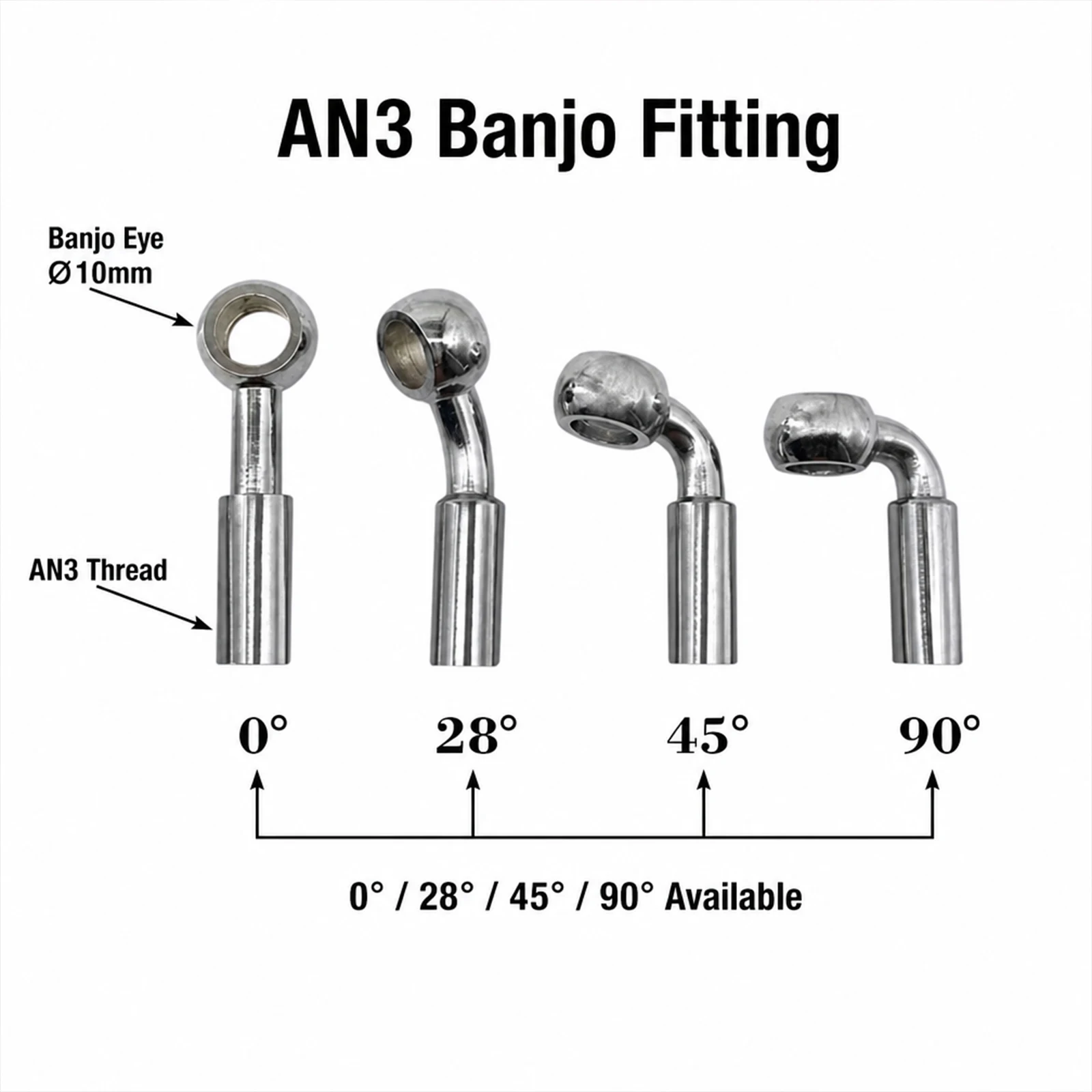 AN3 Crimp Banjo Fitting 0° 28° 45° 90° Fuel Brake Oil Cooler PTFE Hose Adapter for Motorcycle Modified Car 10PCS 20PCS