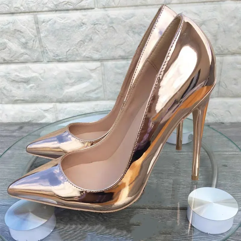 

Золотые зеркальные туфли-лодочки с острым носком, однотонные туфли на шпильке, офисные женские блестящие кожаные туфли на каблуке, весна-лето, туфли на высоком каблуке