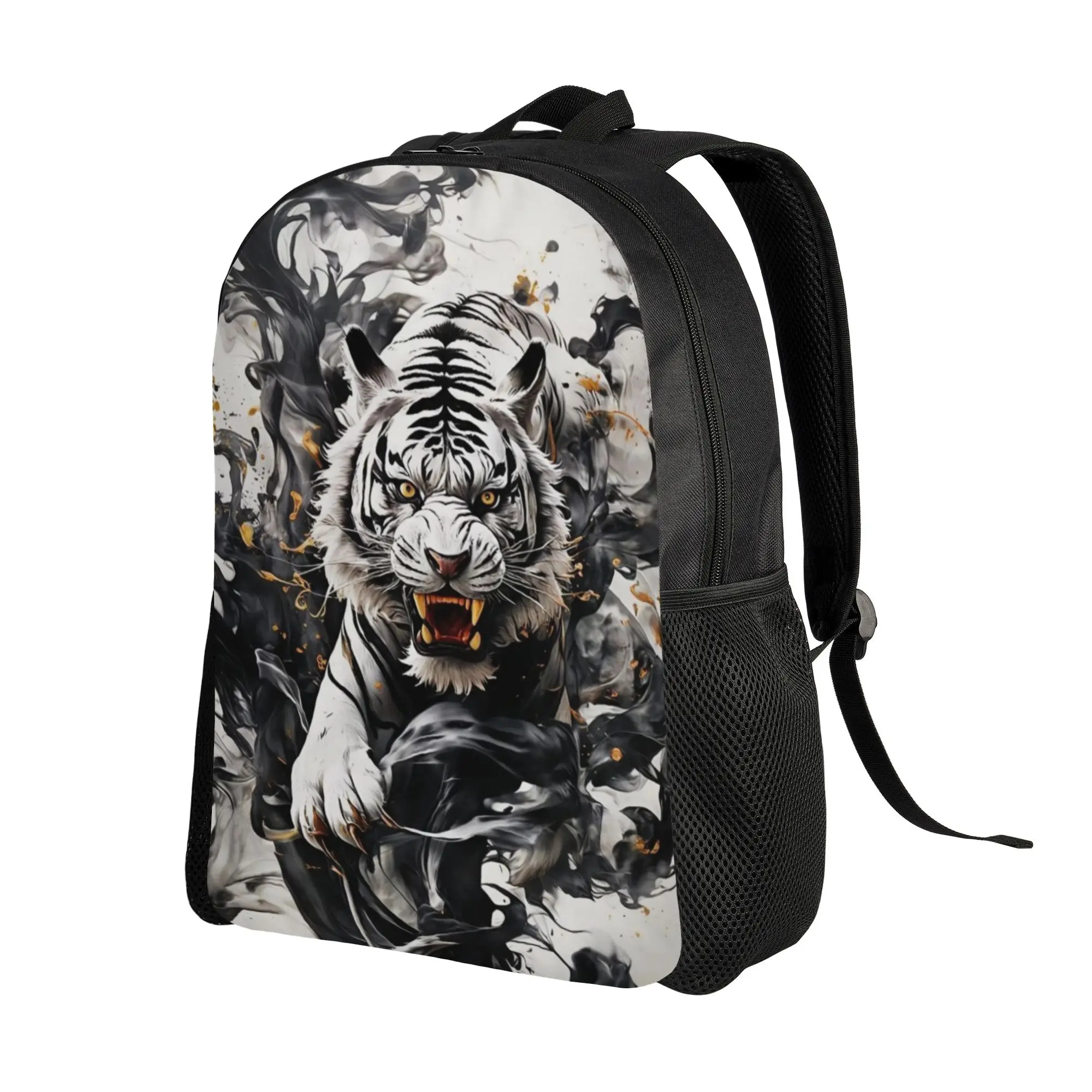 Back to school season Ink Wash White Tiger Chinese Art Print Bookbag  College Student Fashionable Backpack