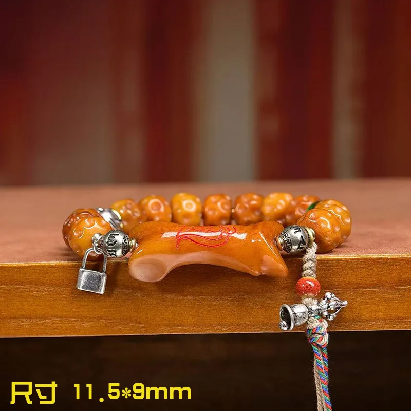 النمط التبتي المستصلح العظام منحوتة حبلا واحدة الفضة مطلي الزجاج الطاووس حجر العقيق البوذية الصلاة حبة سوار #4
