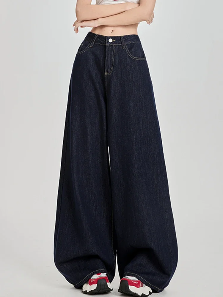 

Y2K Blue Jeans Women High Waisted Wide Leg Pants Loose Straight Leg Retro American Vintage Trousers