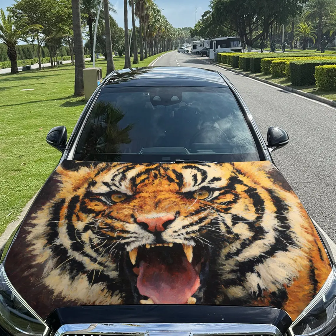 Car Decals A Tiger With An Fierce Expression Against A Warm - Toned Background Car Hood Sticker, Waterproof Self - Adhesive Viny