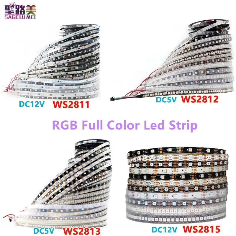 DC5V/12V WS2811 WS2812 WS2813 /2815 Pixels Led Strip 30/60/144Led Individually Addressable Dual-Signal Full Color Led Tape Light