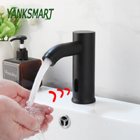 YANKSMART Matte Black Bathroom Faucet Automatic Hand Touchless Sensor Basin Sink Deck Mounted Faucet Brass Mixer Water Tap