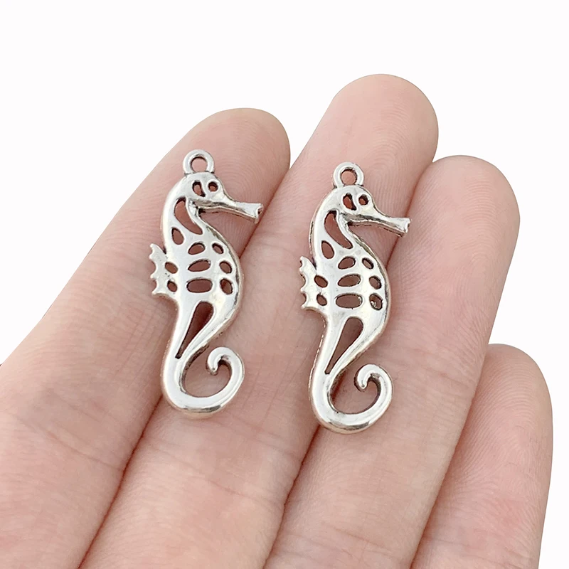 30 x Antique Silver Color Seahorse Hippocampus Charms Pendants Bead for DIY Necklace Bracelet Jewelry Making Finding Accessories