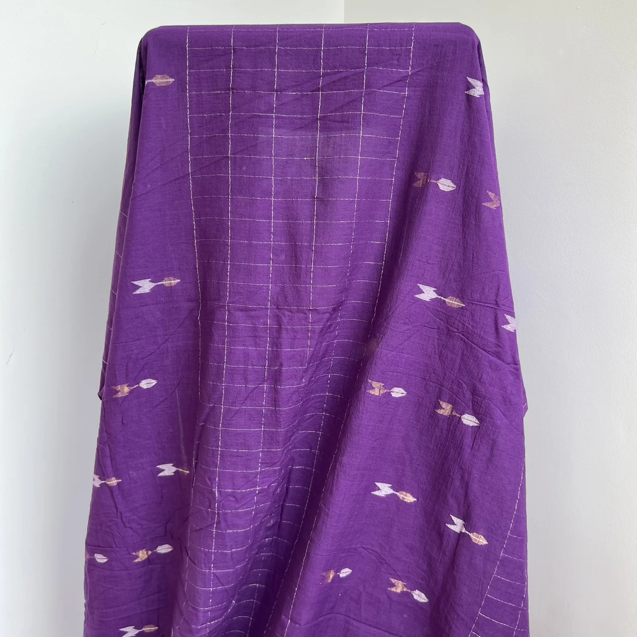 Handwoven Jamdani Fabric Lightweight Draping Deep Purple Gold Thread Embroidered 150 Meters Cotton Clothing Material