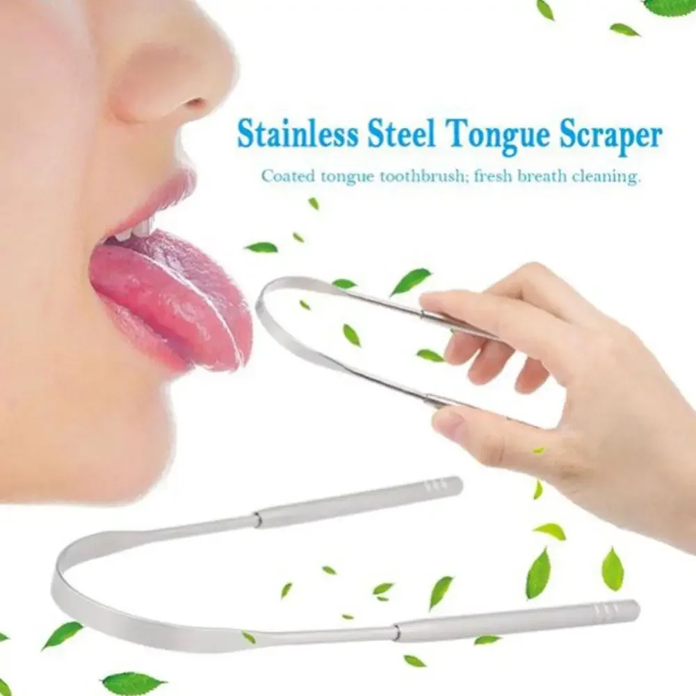 

2pcs Stainless Steel Tongue Scraper U-shaped Metal Fresh Breath Cleaning Coated Tongue Toothbrush Oral Hygiene Care Tools
