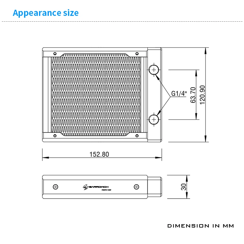 BARROW 30mm Thick Copper 120mm Radiator Computer Water Cooling Liquid Exchanger G1/4 Threaded use for 12cm Fans Removable Modula