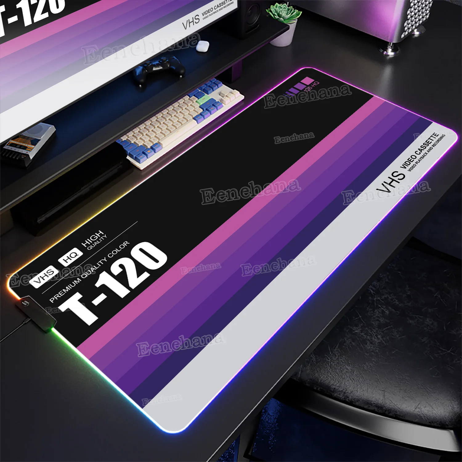 RGB Retro Tape Recorder Mouse Pad VHS PC Gaming XXL Office Carpet Keyboard Mat Rubber Non-slip Backlight Tabletop LED Desk Mats