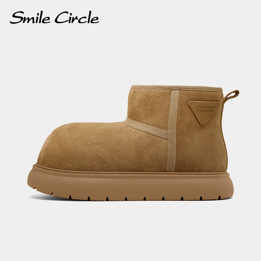 Smile Circle Women Snow Boots Suede Leather Warm Fur platform Boots Winter Round-toe Casual Boots