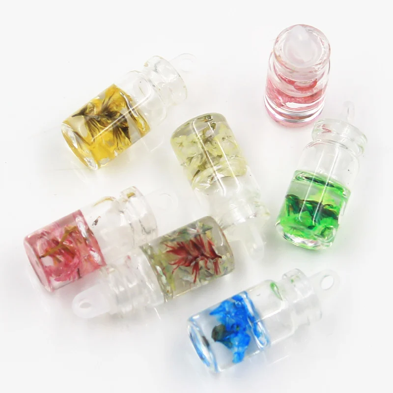 10 stücke Charms getrocknete Blume Drift Flasche Anhänger Handwerk machen Ergebnisse handgemachte Schmuck DIY für Ohrringe Halskette
