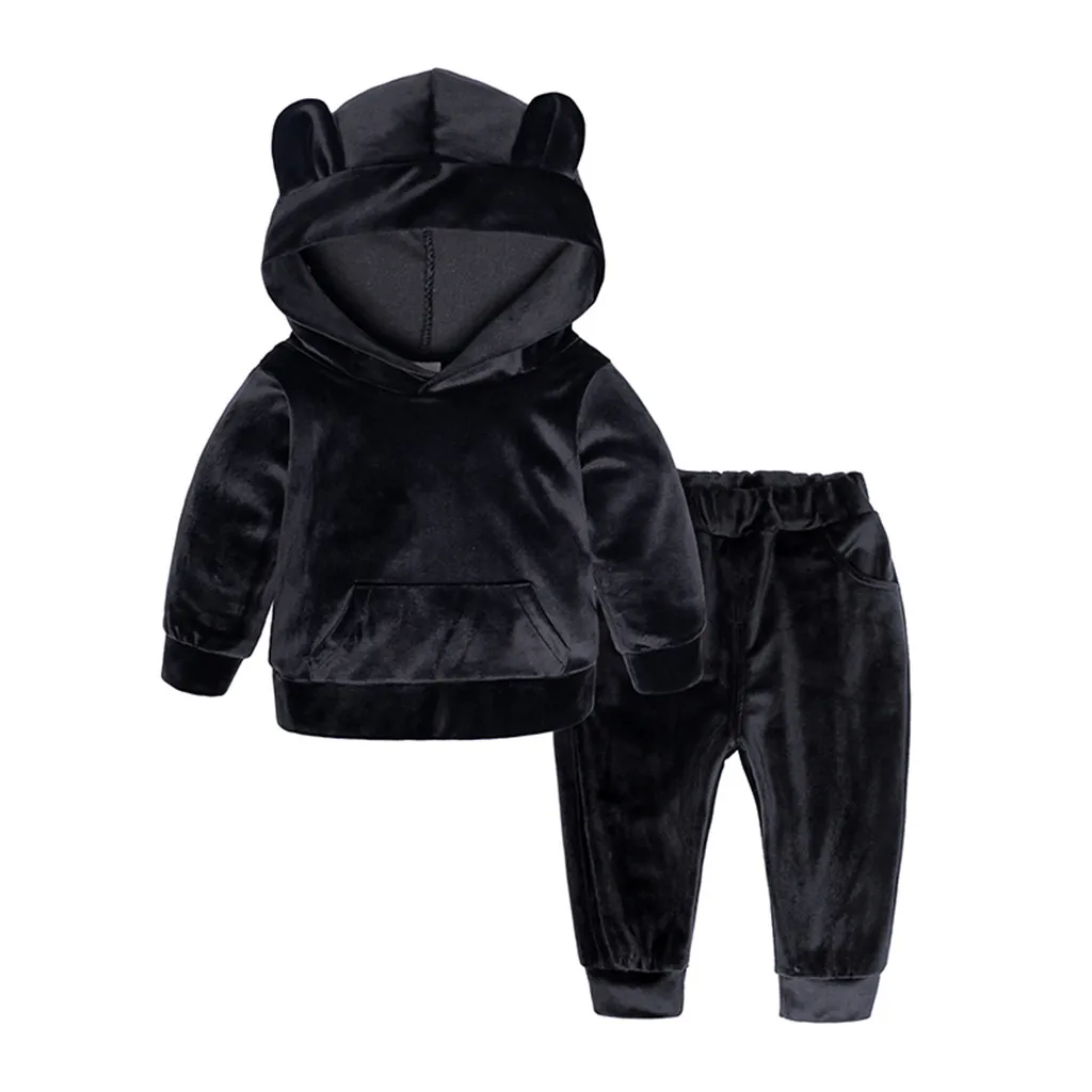 New Born Baby Package Toddler Kid Baby Girls Boys Long Sleeve Solid Hoodie Tops+Pants Outfits Clothes Baby Niece