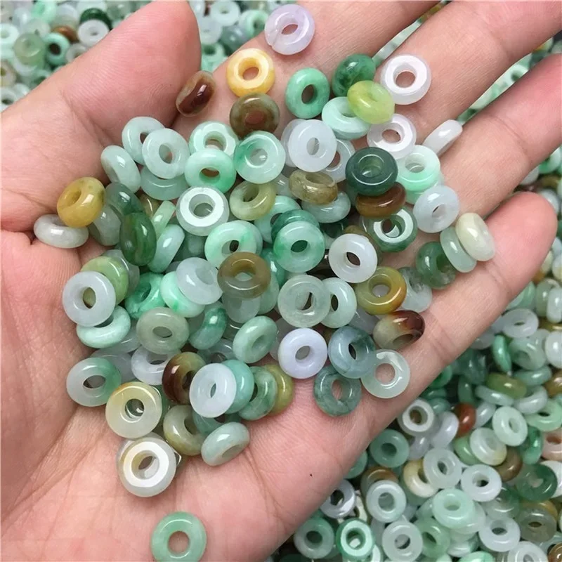 10PC Jade trzy kolory Abacus koraliki naturalny szmaragd akcesoria DIY bransoletka biżuteria moda ręcznie rzeźbione naszyjnik szczęście Amulet