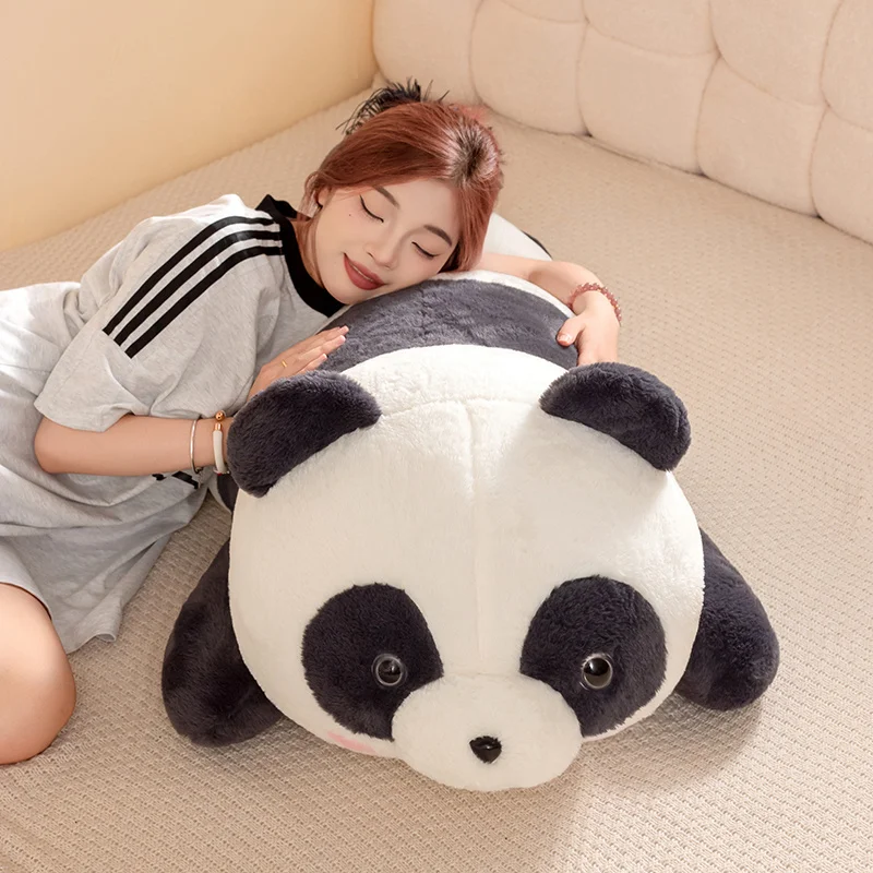 Cute Simulation Giant Panda Plush Long Pillow Stuffed Animal Lying Lifelike Bears Model Plushie Doll Funny Toy for Girls Gifts