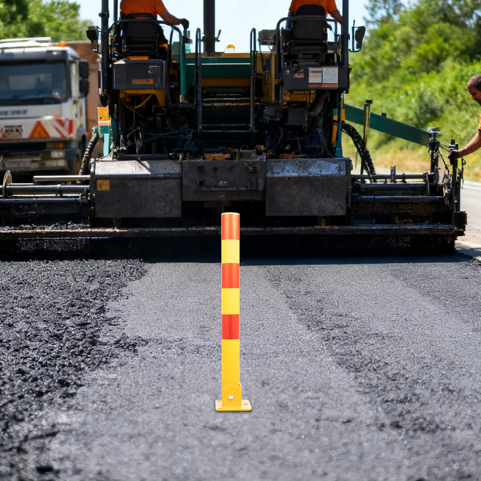 Parking Barrier Parking Lock Folding Heavy Metal Parking Obstacle Pile with Warning Stripes, Parking Piles