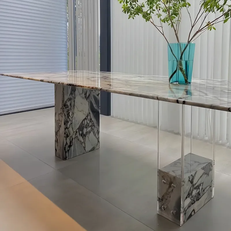 Modern Italian Custom Natural Marble Table Top Stone Base Dinner Room Furniture Dinning Table and Chair Set for 8