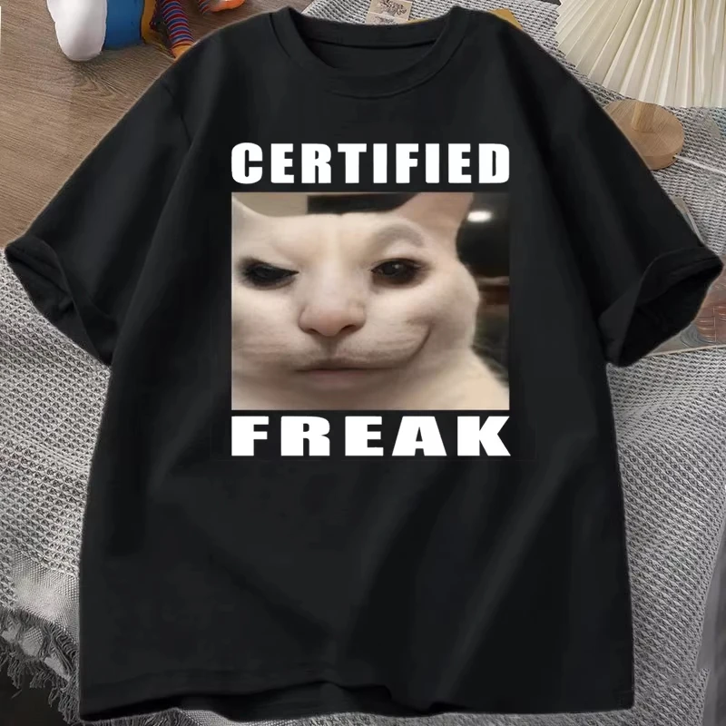 

Сертифицированная футболка Freak Cat Meme с коротким рукавом Match My Freak Жесткие футболки Повседневная футболка с круглым вырезом и принтом Футболки для любителей кошек Женские