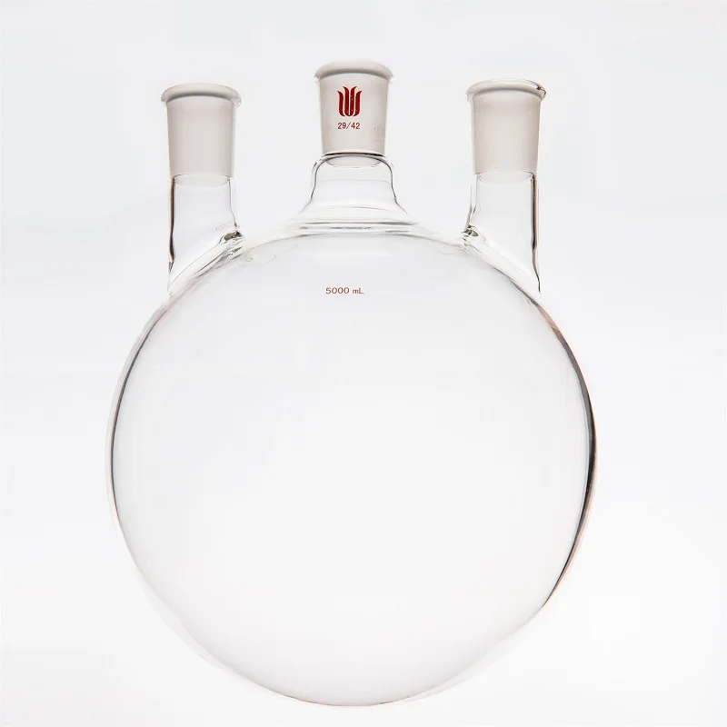 

SYNTHWARE Straight three mouth ball bottle, Capacity 5000mL, Heavy wall, High strength, Borosilicate glass flask, F44