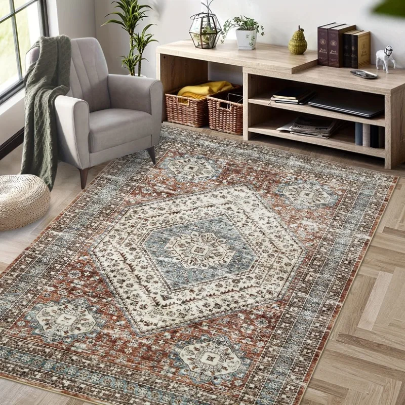 

Retro Ethnic Carpets Turkish Persian Rug for Living Room Bedside Bedroom Vintage Floor Mat Entrance Doormat Carpet Large Rug
