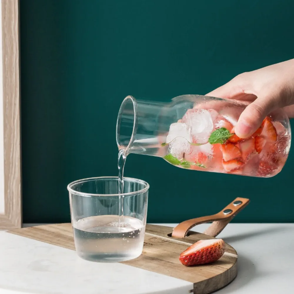 Transparent Bedside Glass Water Carafe Heat-resistant With Cup Living Room Cold Kettle Pointed-tip Flow Guide Design Water Jug