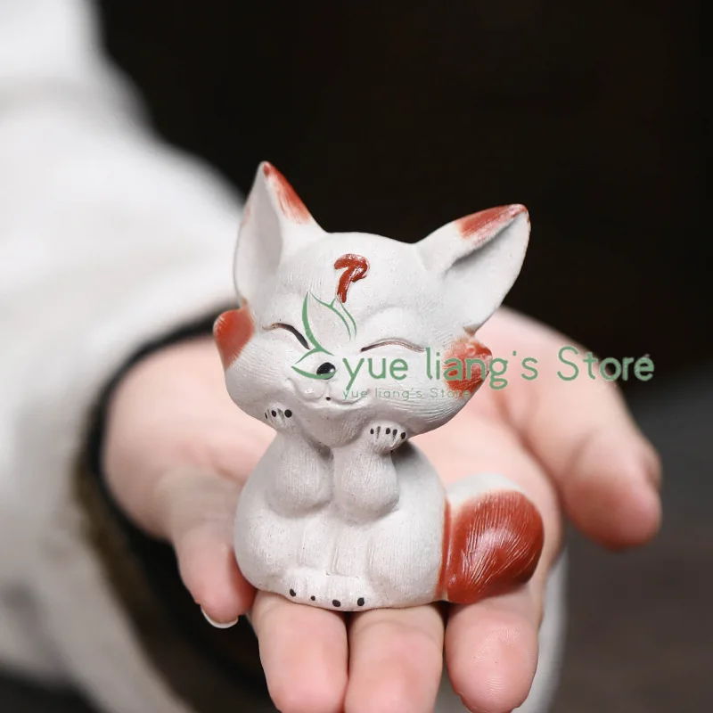Tea Pet Fox Ornament, Yixing Mineral, Purple Clay, Fox Demon Sculpture Tea Set, Table Creative Tea Play Can Be Raised