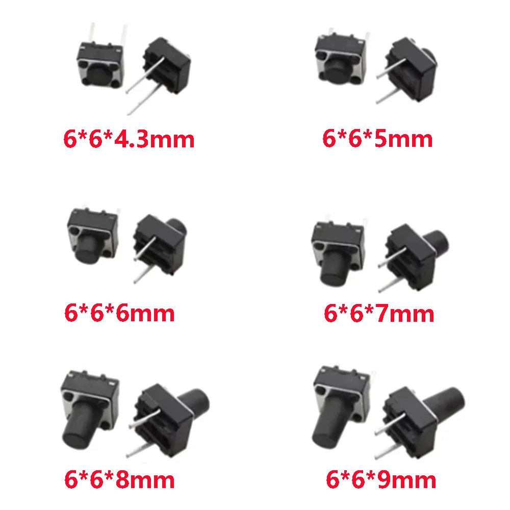 

10PCS Micro Tactile Switch Momentary Tact DIP Switch 2Pin 6 x 6mm Micro Touch Push Button Switch High4.3mm 5mm 6mm 7mm 8mm 9mm