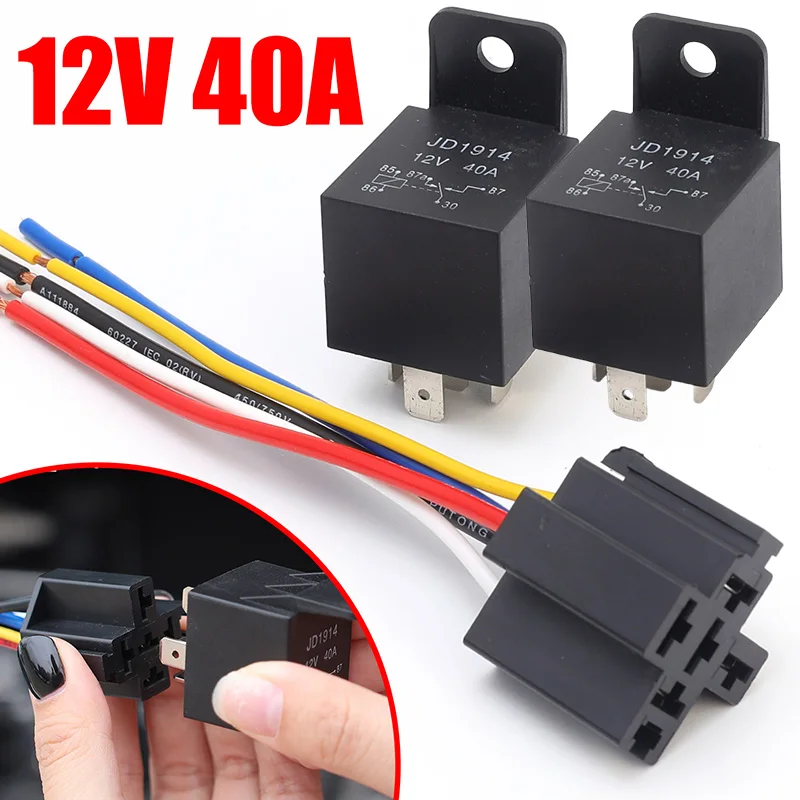 12V 40A Auto Relay with Socket Car Relay Socket SPDT Harness Cable with Black Red Copper Terminals for Trucks Motorcycles Boats