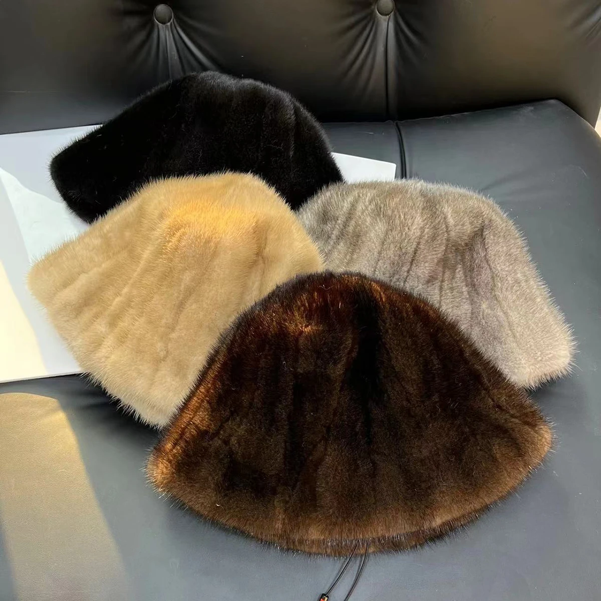 Women Cap Luxury Mink Hair Fisherman Hats Outdoor Warm Keeping Fashion Leather Straw Hat Korean Version Adjustable Casual Hat